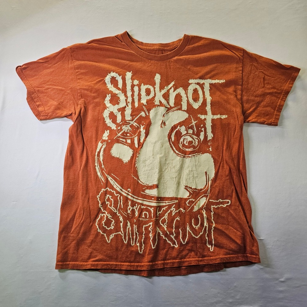 Slipknot Graphic T-Shirt L/XL‎ Burnt Orange Distressed Clown Logo Bravado Mens